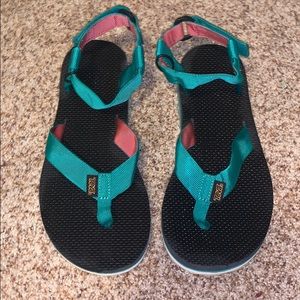 Blue green Teva sandals